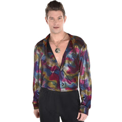 Men's Retro Disco Shirt with Multicolored Swirl Print - Adult L/XL