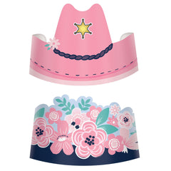 Saddle Up Cowgirl and Flower Crown Paper Hats, 8-Pack