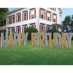 Gold & Silver Happy Birthday Yard Sign