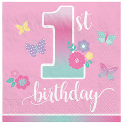 Butterfly Garden 1st Birthday Lunch Napkins - 6.5 In. x 6.5 In.