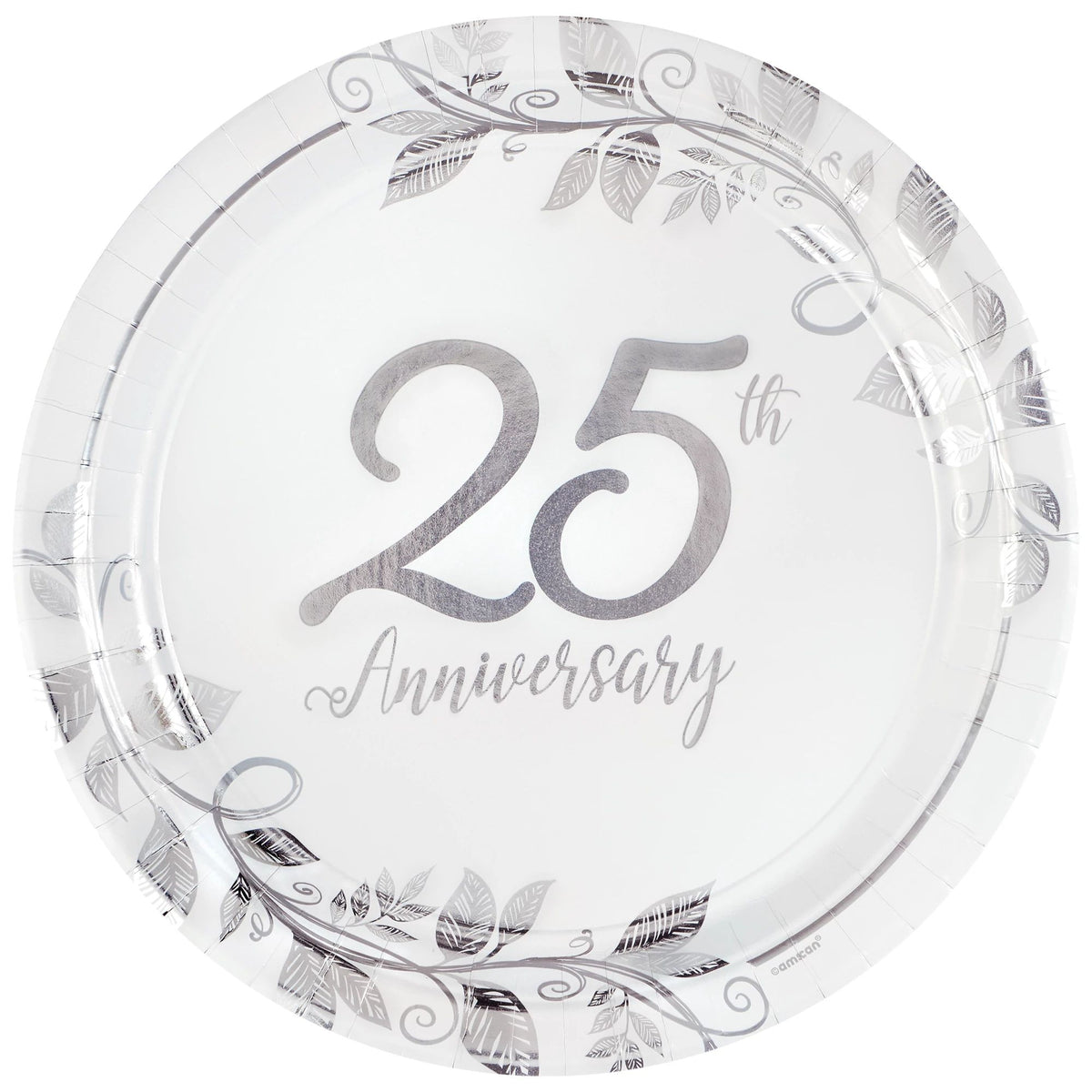 25th Anniversary Metallic Round Dinner Plates, 10.5-Inch, 8-Pack