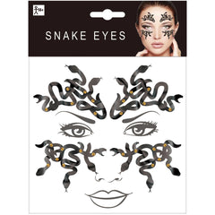 Snake Eyes Face Stickers Set with Gold Rhinestone Accents for Halloween