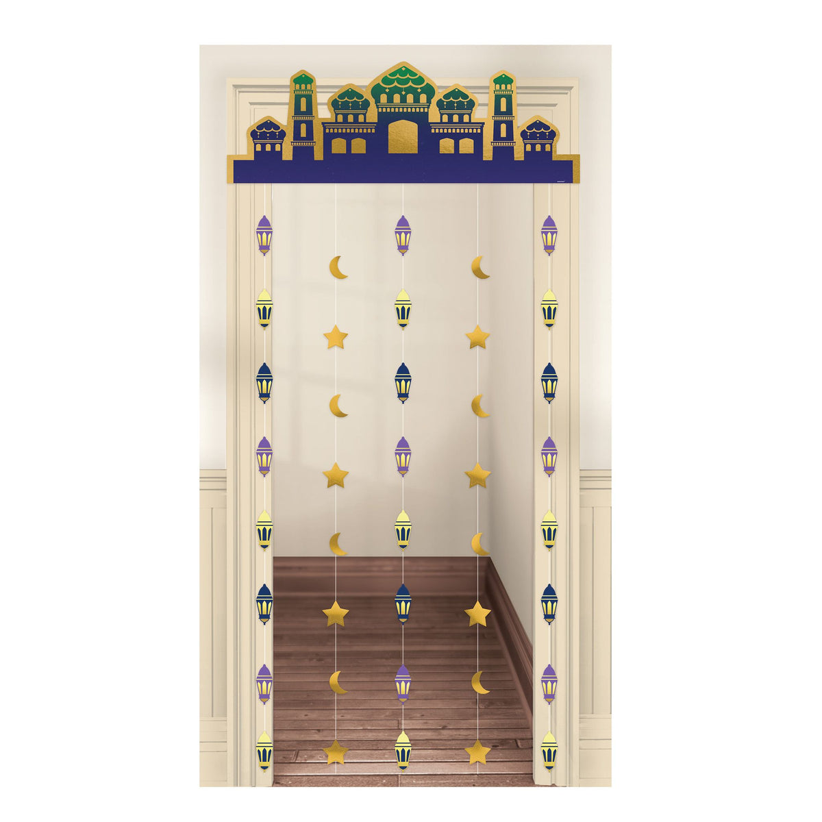 Eid Mubarak Hanging Doorway Curtain with Moon and Star Design