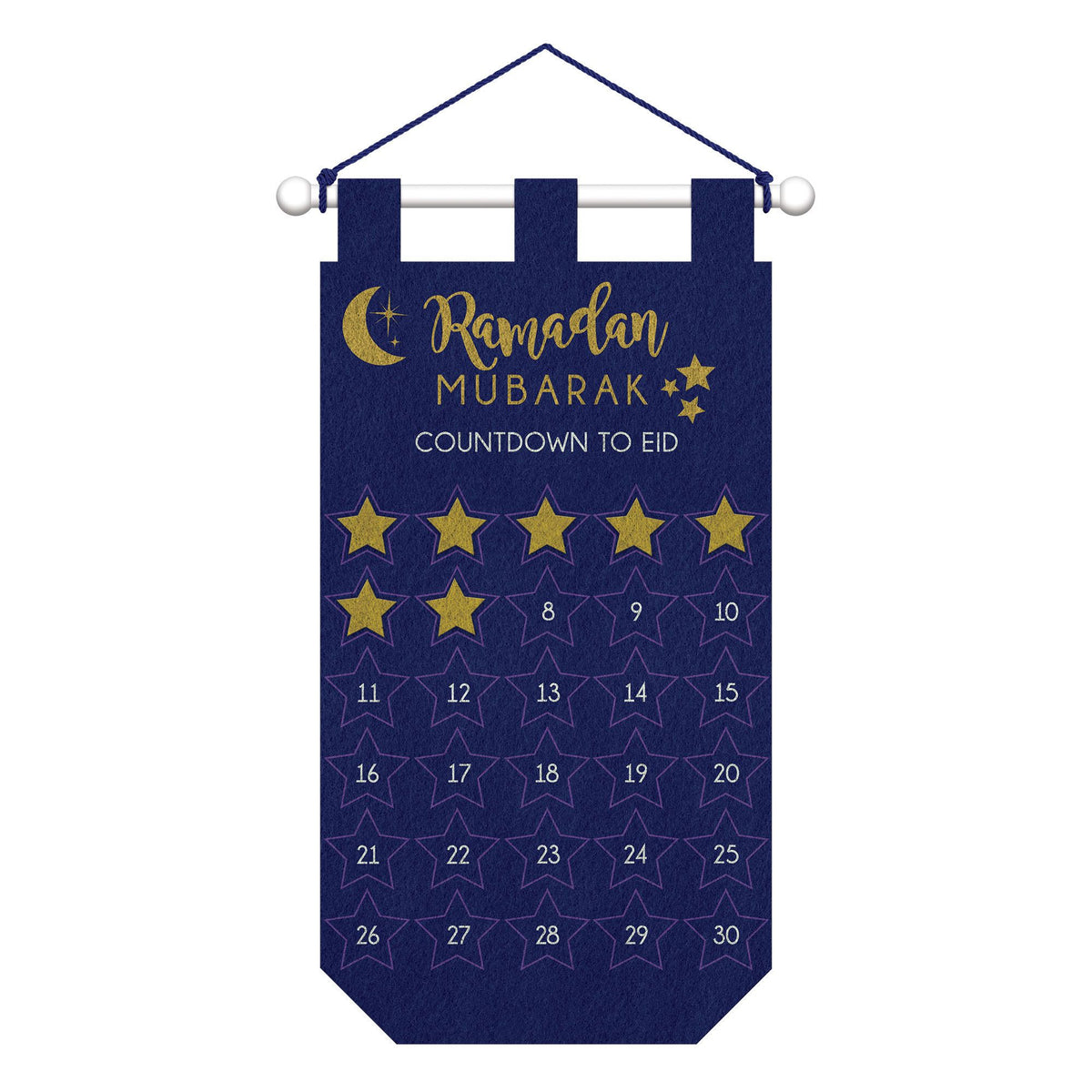 "Ramadan Mubarak" Countdown to Eid Felt Banner - Blue & Gold