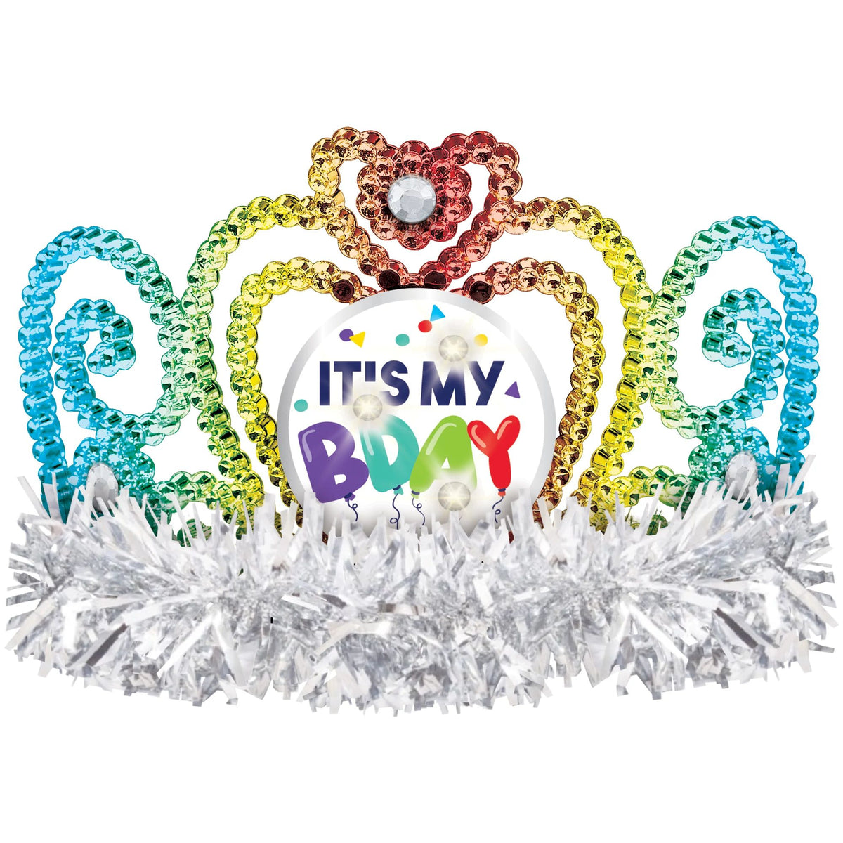 Flashing "It's My Bday" Celebration Tiara with Tinsel