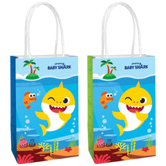 Baby Shark Kraft Gift Bags - 8 Pack for Kids' Birthday Parties