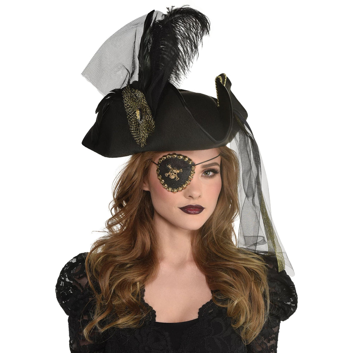 Black Feather Sequin Pirate Eye Patch