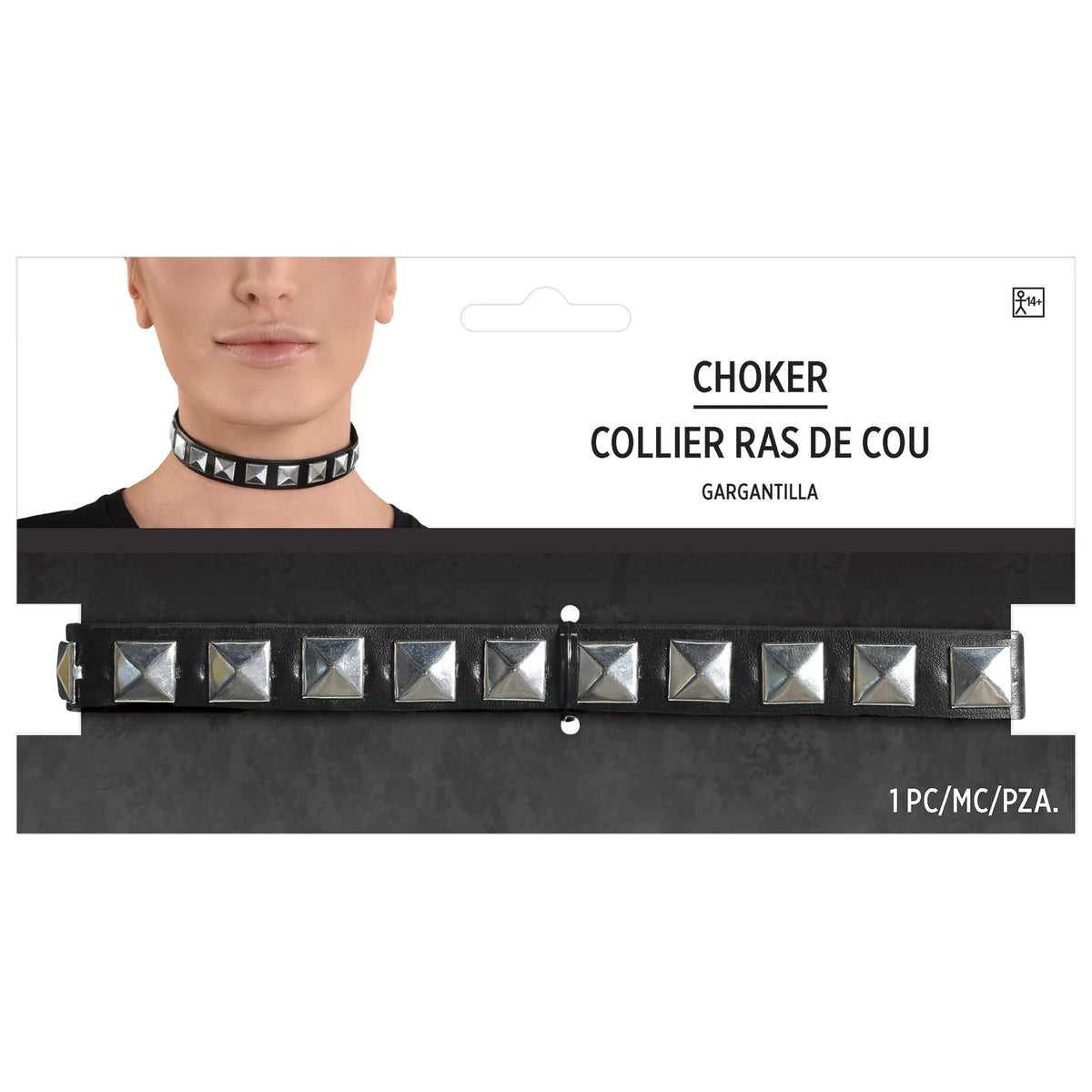 Studded Leather Choker Necklace - Black/Silver Halloween Costume Accessory