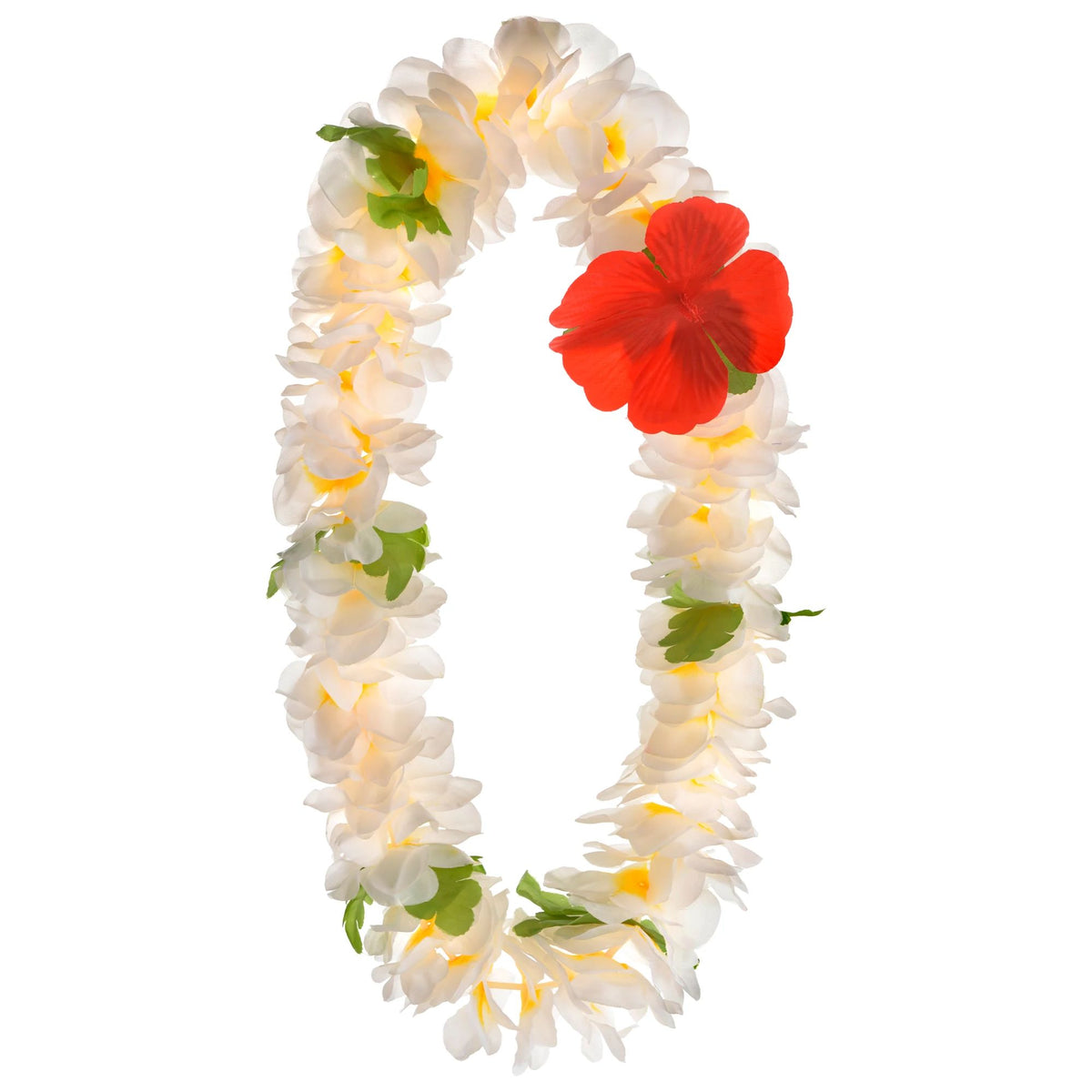 White Floral Plumeria Lei with Red Accent