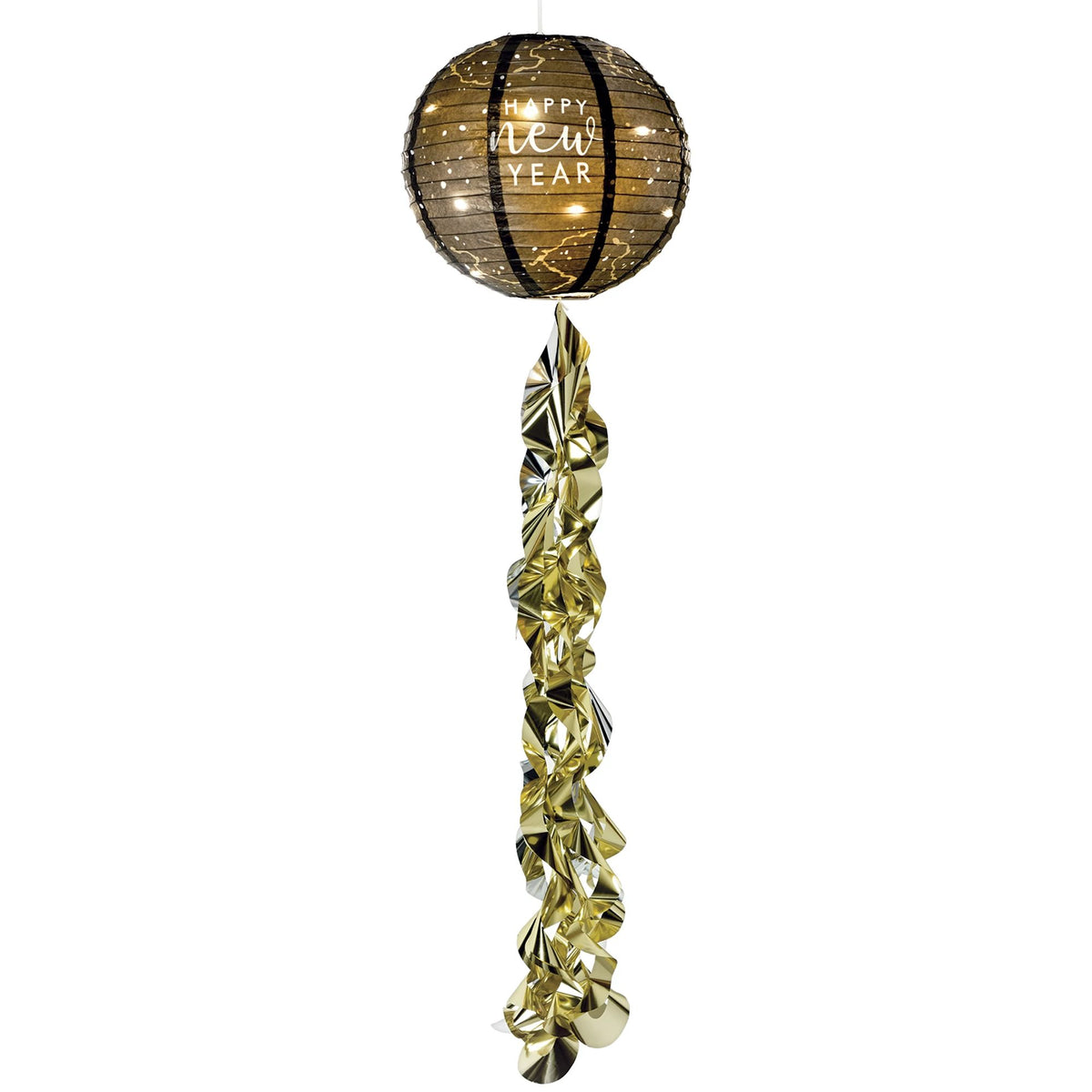 New Year's Eve LED Light Up Lanterns with Gold Fringe, 13-Inch, 2-Pack