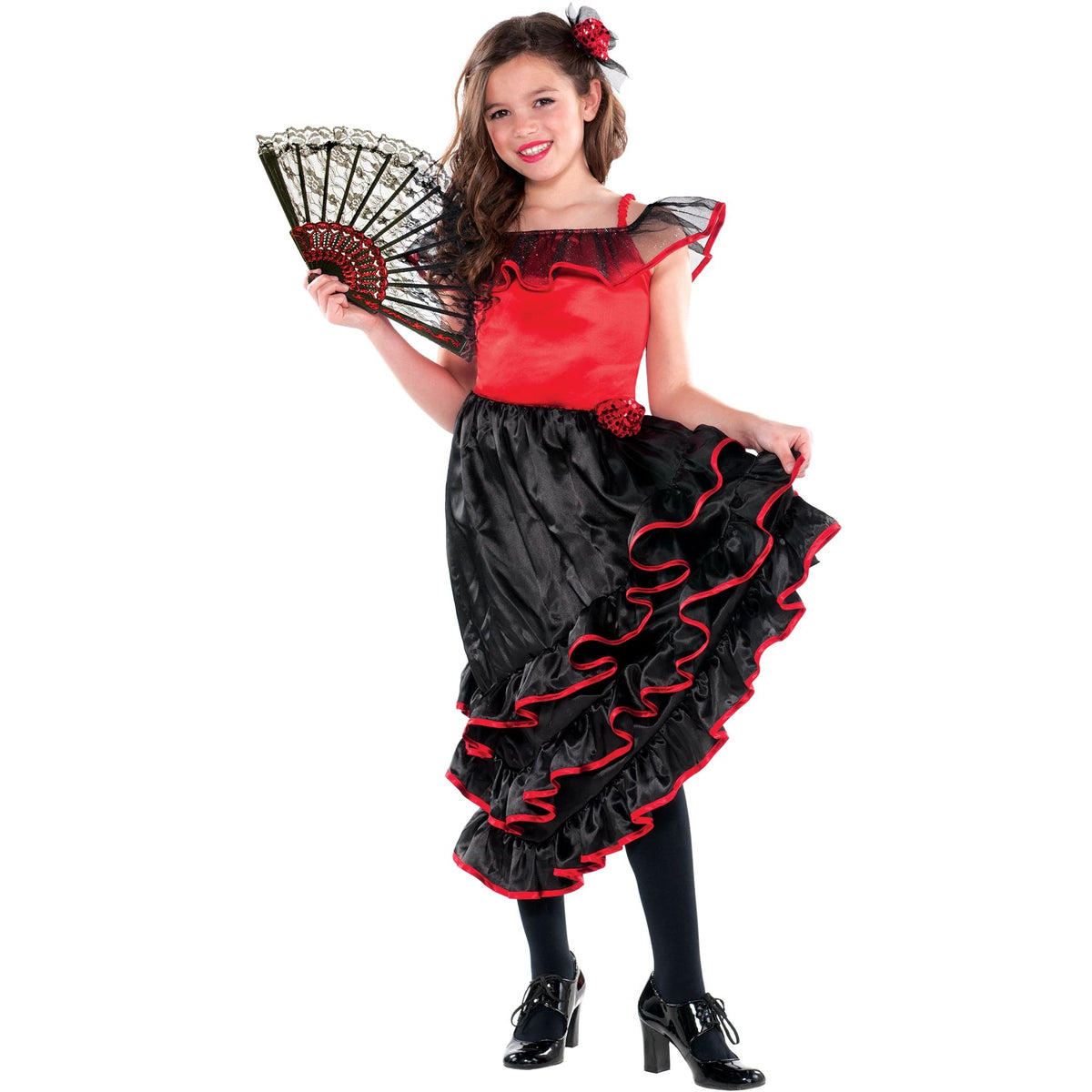 Girls' Spanish Dancer Halloween Costume with Hair Clip - Child M (8-10)