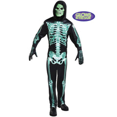 Adult Glow-in-the-Dark Skeleton Costume with Mask & Gloves - Halloween Essential