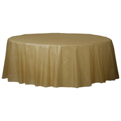 Elegant Gold Round Plastic Table Cover - 84"