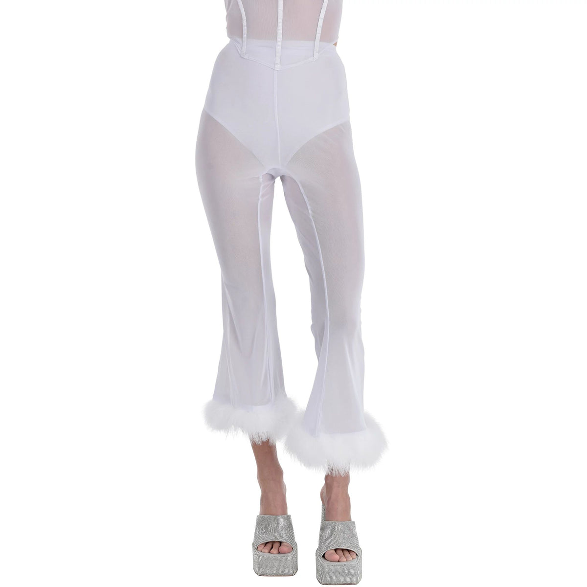 Enchanting Angel Costume Pants with Marabou Trim - Adult S/M