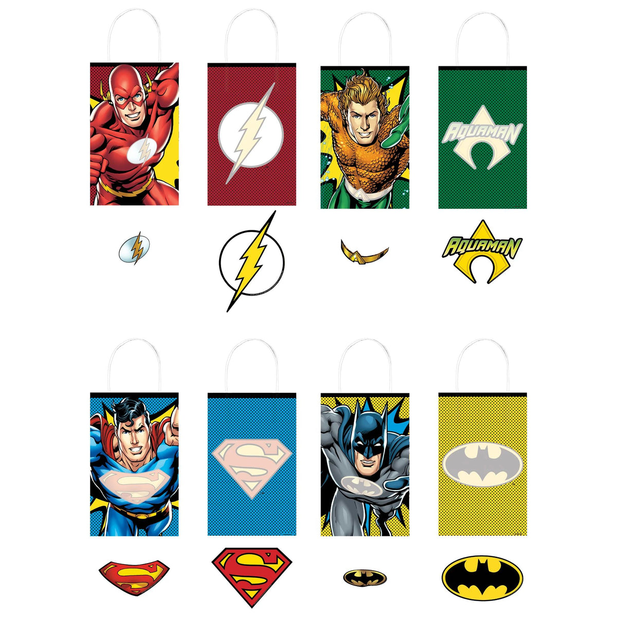Justice League Heroes Unite Customizable Kraft Gift Bags - 8 Pack
