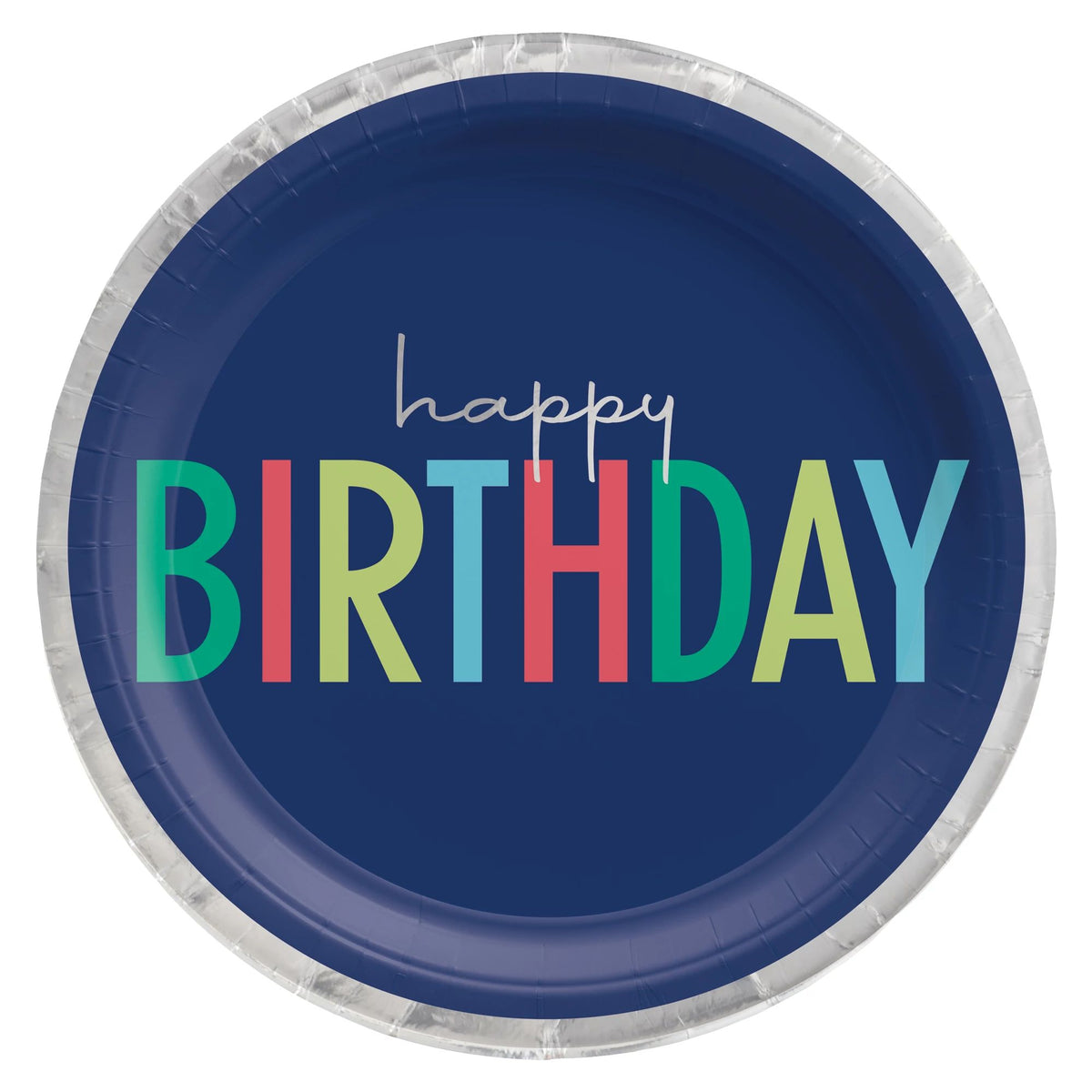 Modern Blue "Happy Birthday" Metallic Lunch Plates - 10.5"