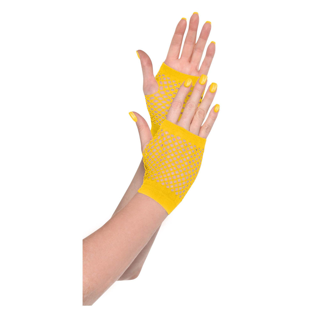 Vibrant Yellow Fishnet Short Gloves