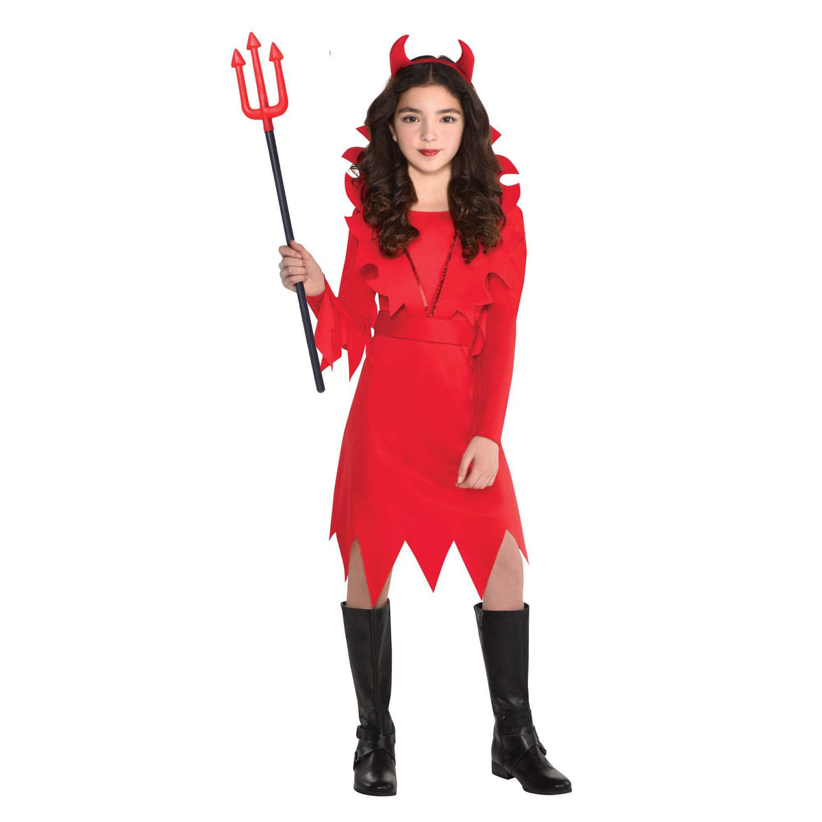 Devious Devil Kids' Halloween Costume with Horns & Red Dress