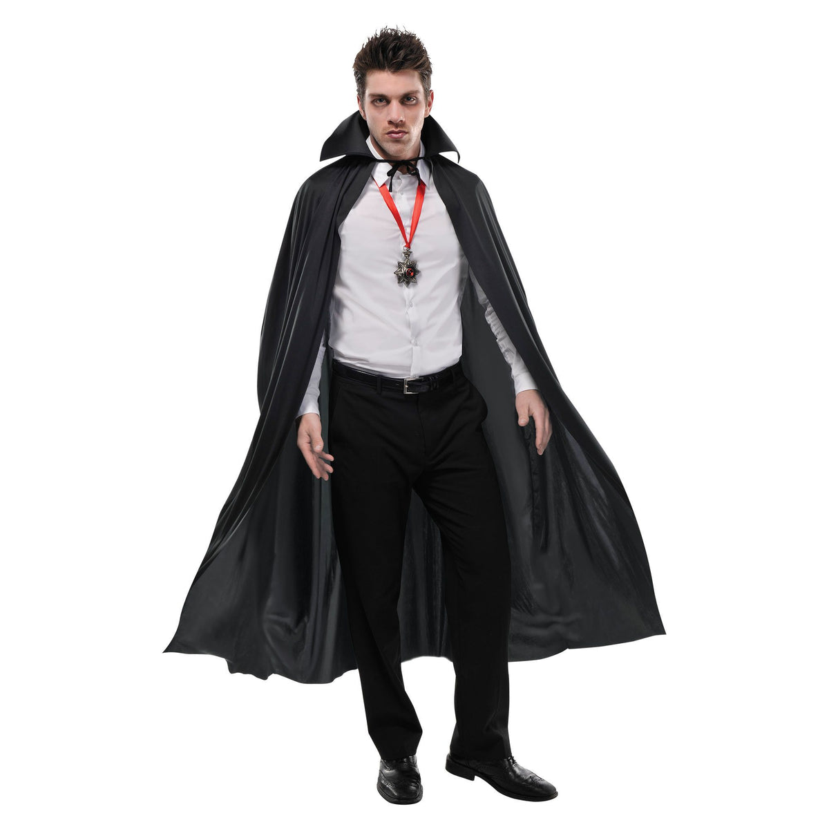 Adult Full Length Black Vampire Cape with High Collar - One Size