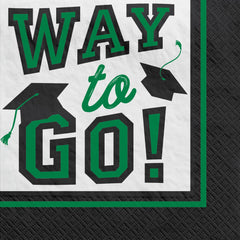 True to Your School "Way to Go!" Graduation Green Beverage Napkins, 40-Pack - 5 In. X 5 In.
