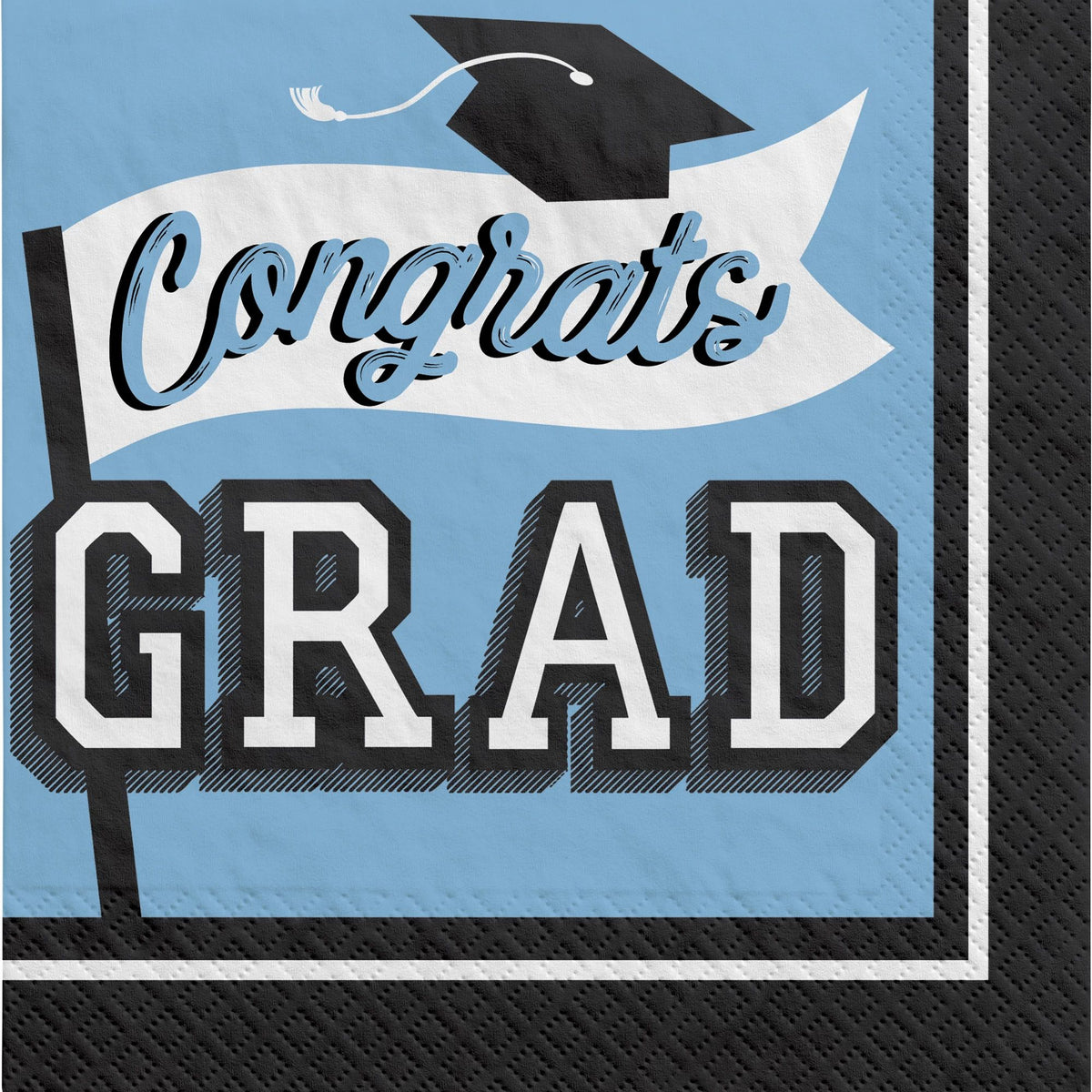 Powder Blue "Congrats Grad!" Graduation Luncheon Napkins - 6.5 In. x 6.5 In.