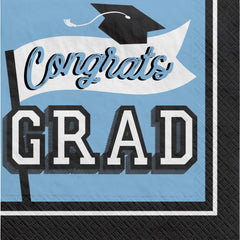 Powder Blue "Congrats Grad!" Graduation Luncheon Napkins - 6.5 In. x 6.5 In.