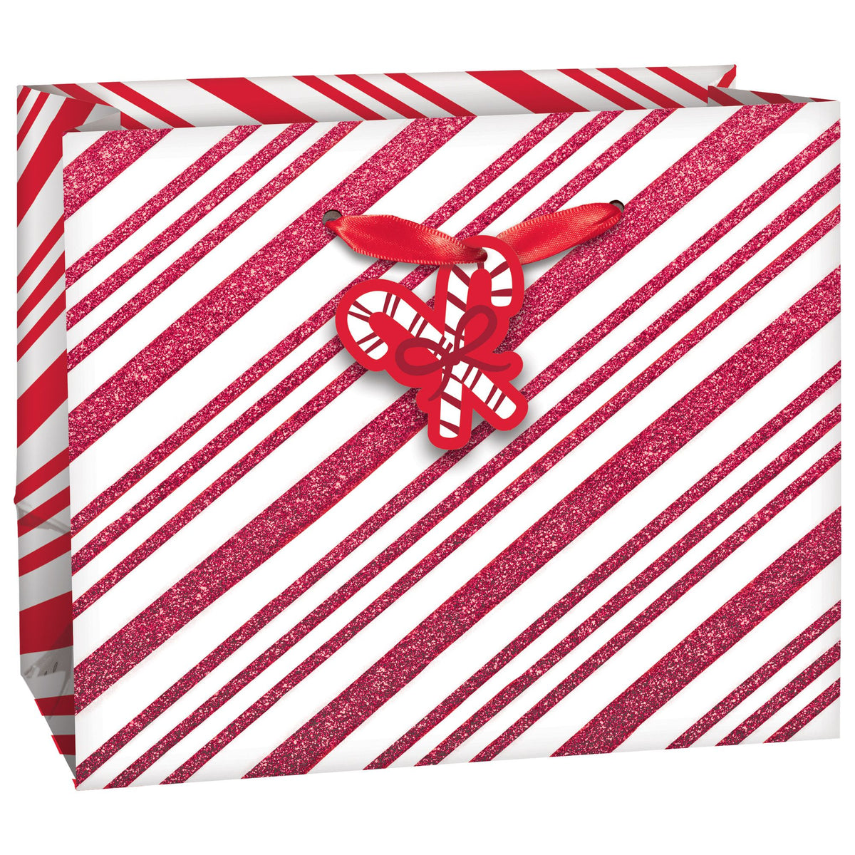 Mini Glitter Candy Cane Stripe Christmas Gift Bag