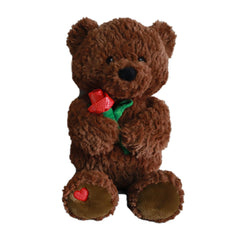 14" Valentine's Day Brown Bear Plush with Red Flower