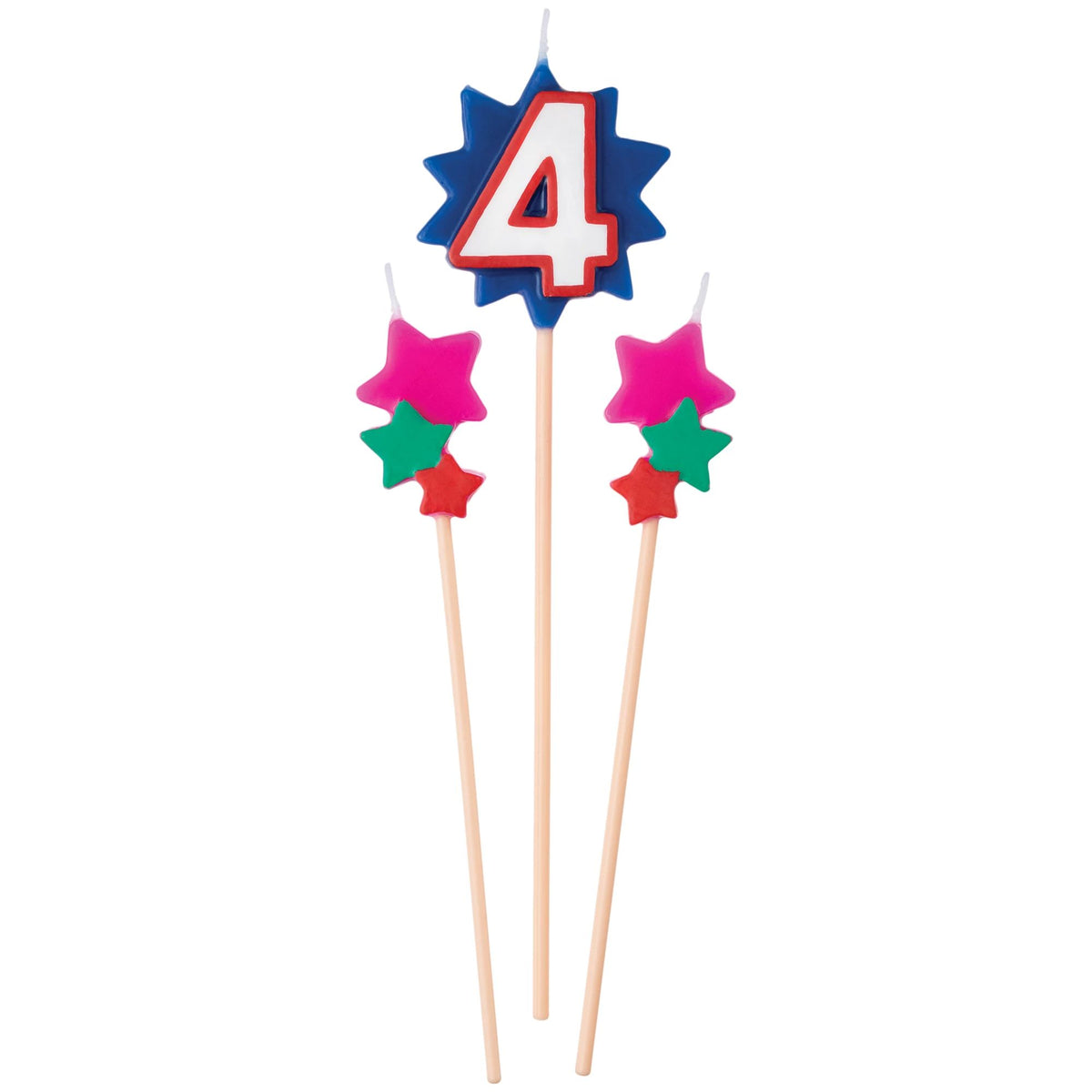Star Birthday Toothpick Candle Set with Number 4