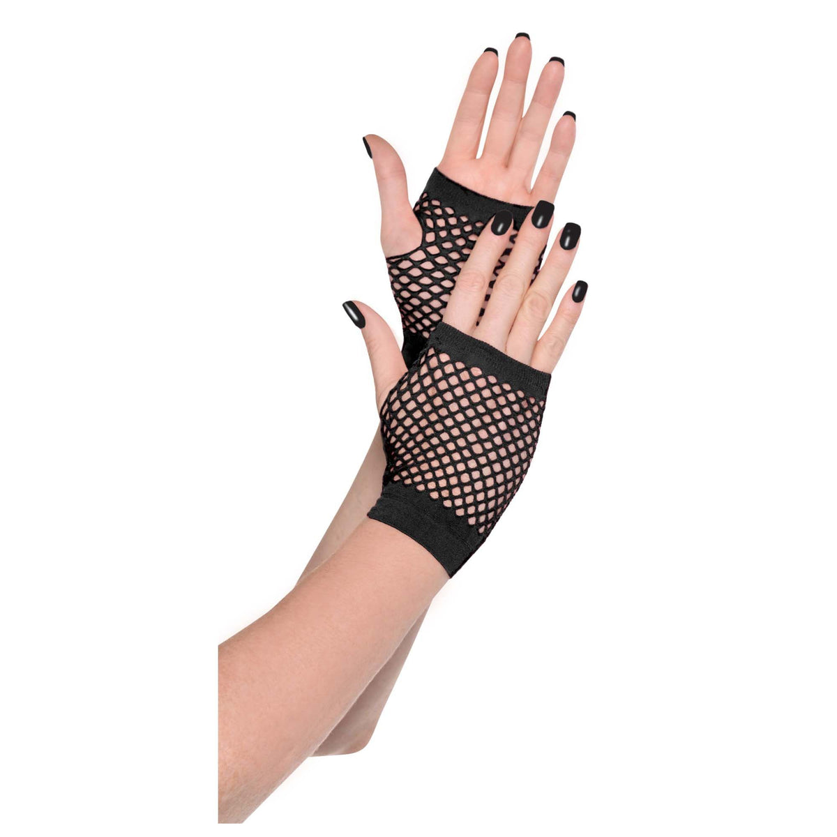 Black Short Fingerless Fishnet Gloves - Costume Accessory