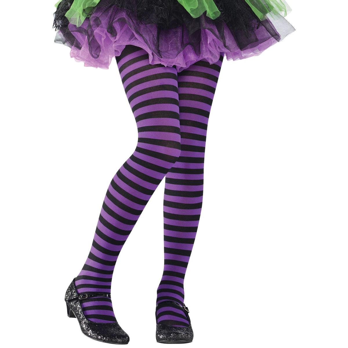 Kids' Purple and Black Striped Footless Tights - Small