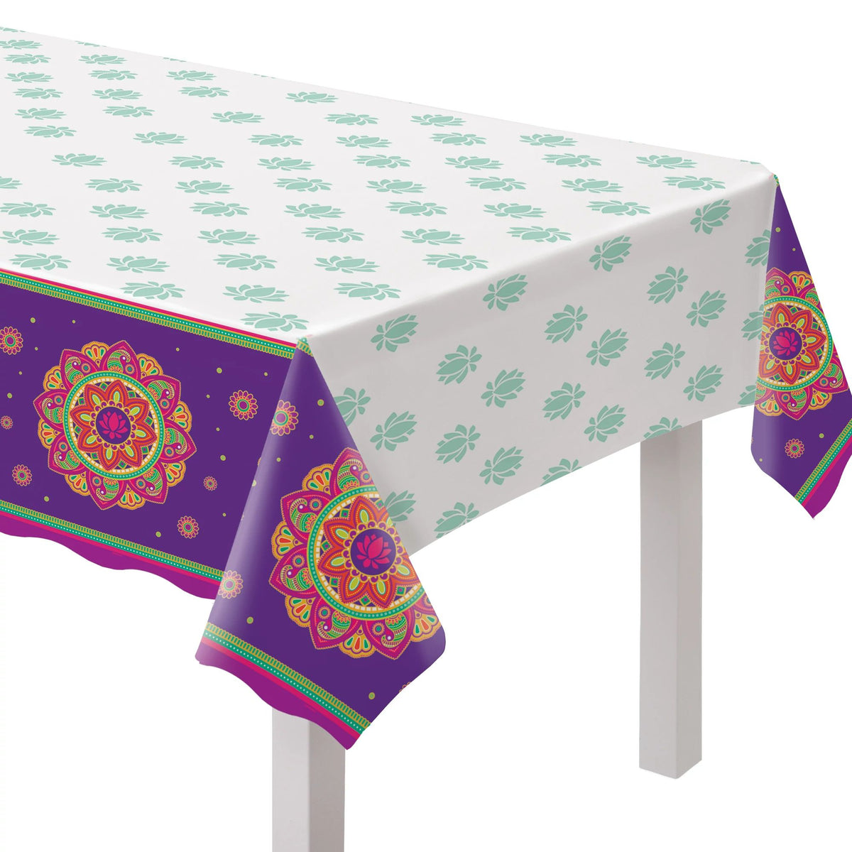 Diwali Rangoli Dream Reusable Plastic Table Cover, 54x102 inch