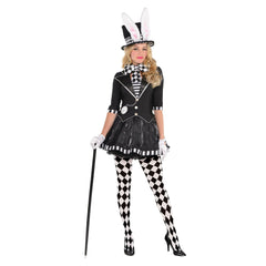 Women's Dark Mad Hatter Halloween Costume with Hat and Tights
