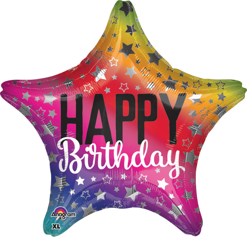 Rainbow Star Birthday Metallic Foil Balloon - 18"