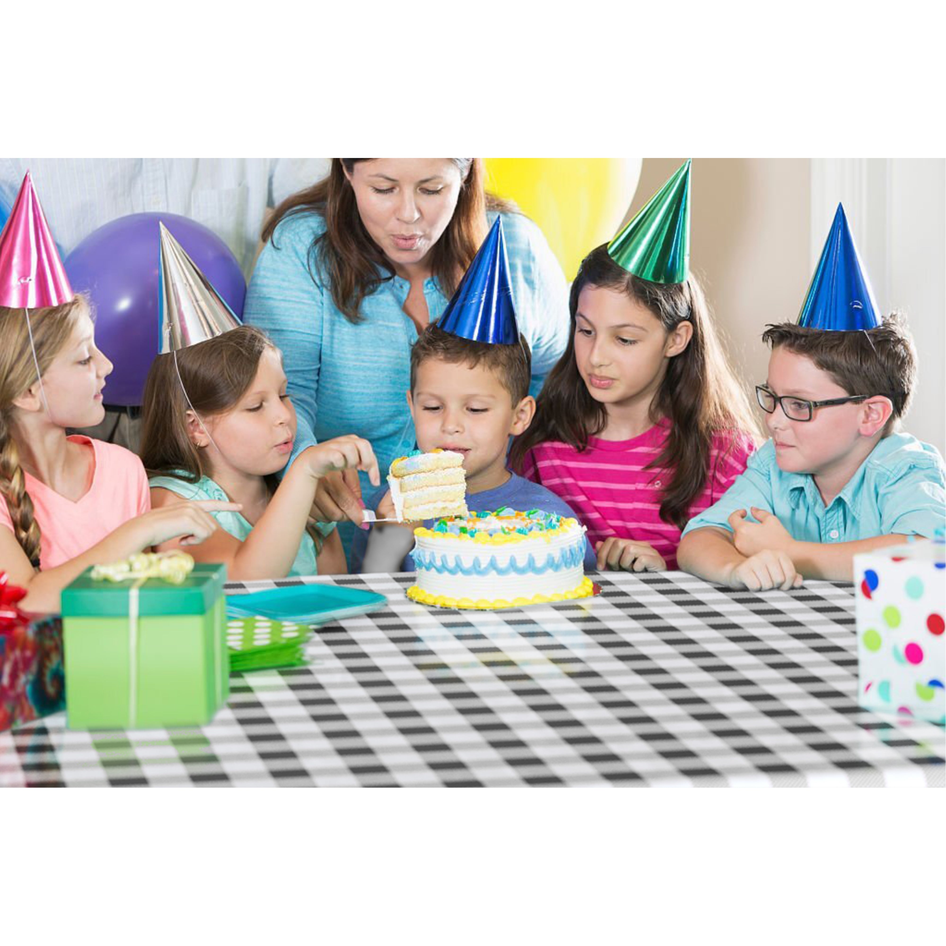54 In. x 100 Ft. Cut to Size Plastic Table Cover | Black Gingham