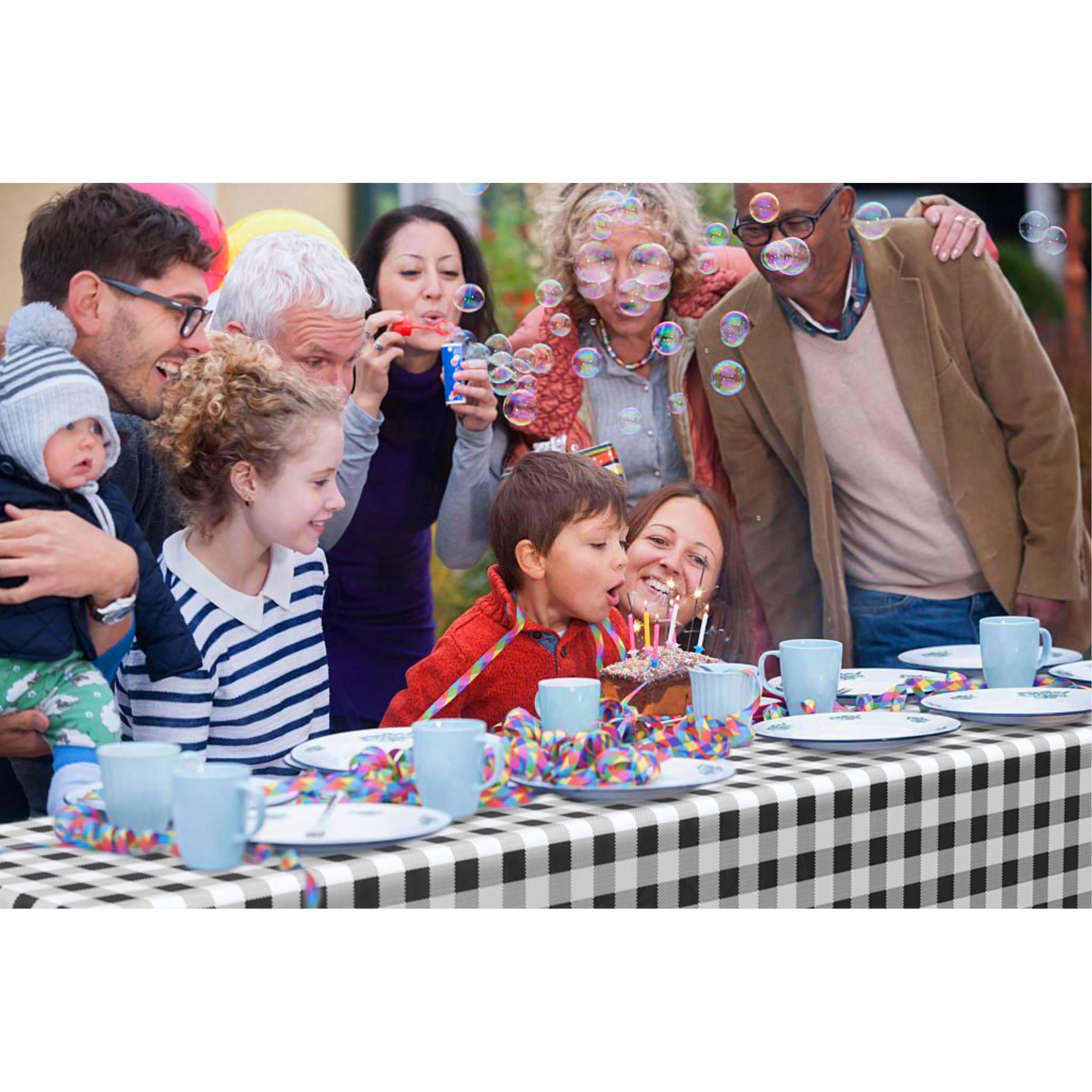 54 In. x 300 Ft. Cut to Size Plastic Table Cover | Black Gingham