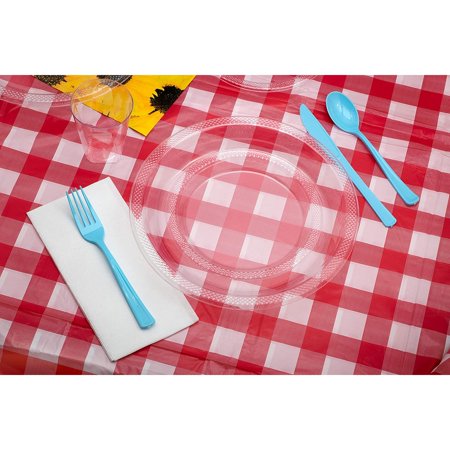 Blue Gingham Plastic Table Cover