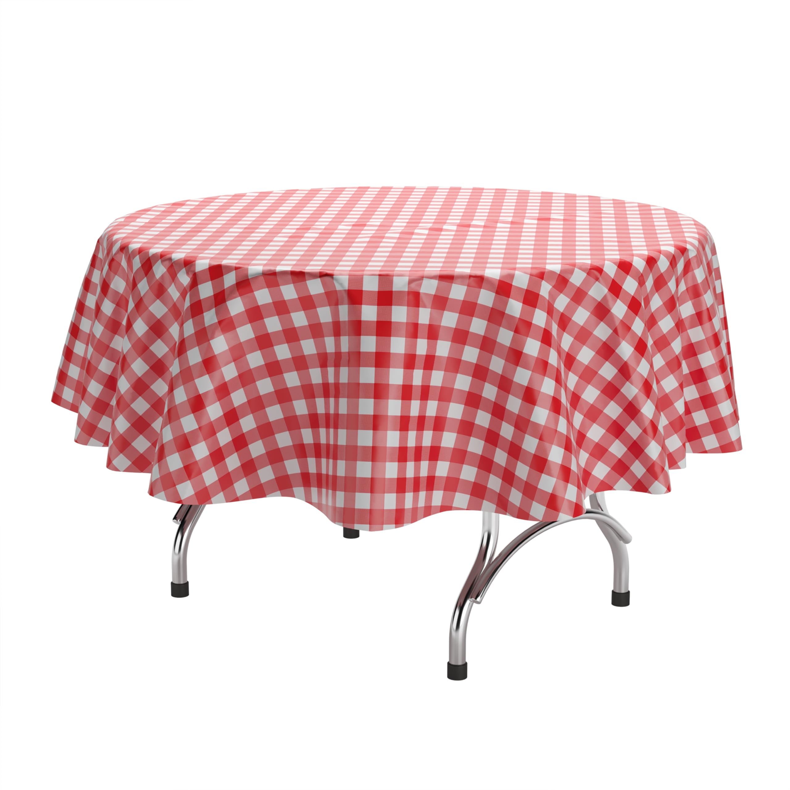 Round Red Gingham Plastic Table Cover