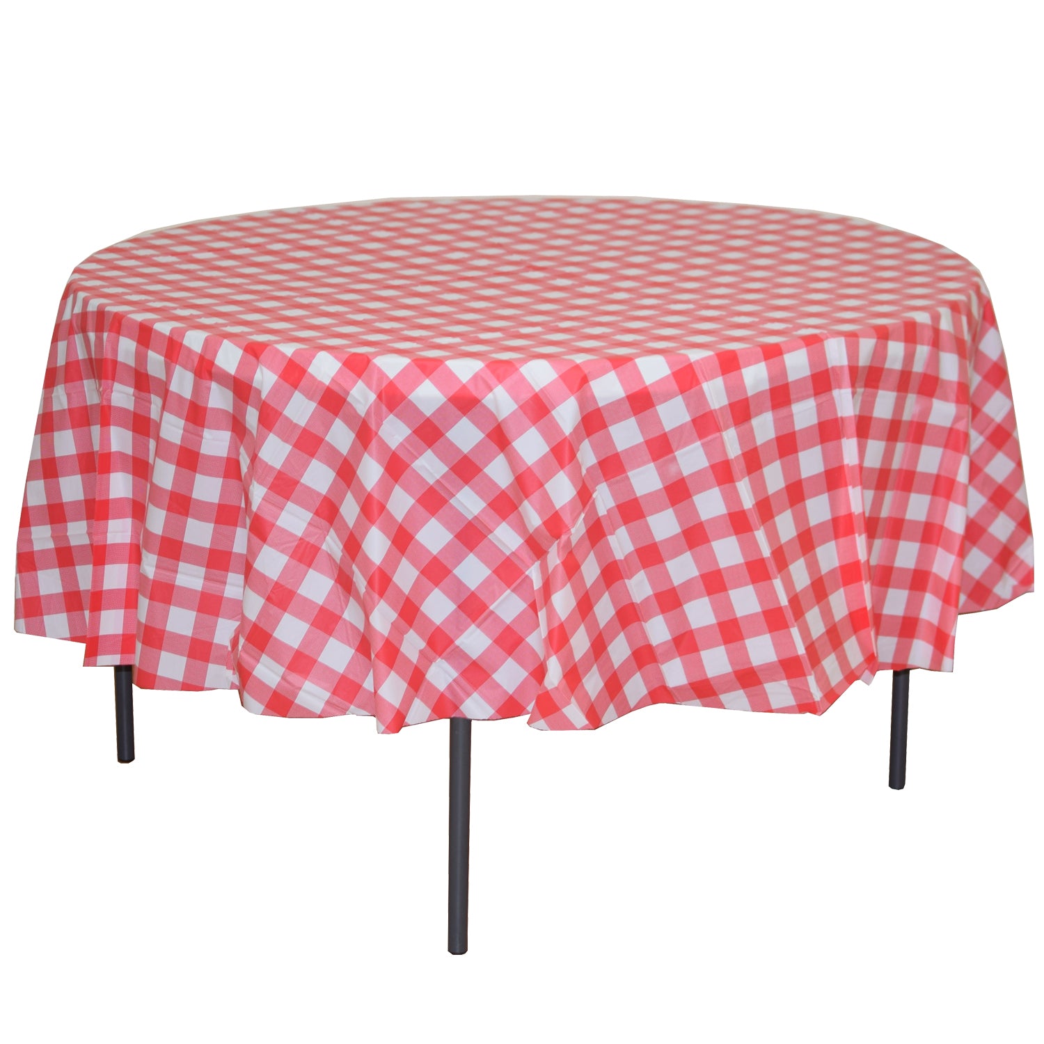 Round Red Gingham Plastic Table Cover