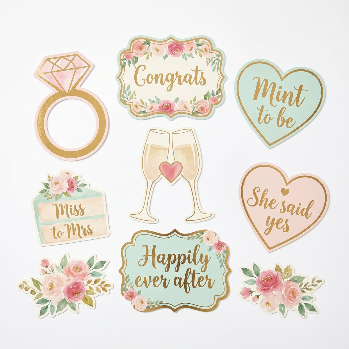 Mint Floral Wedding Cutout Decorations, 12-Pack