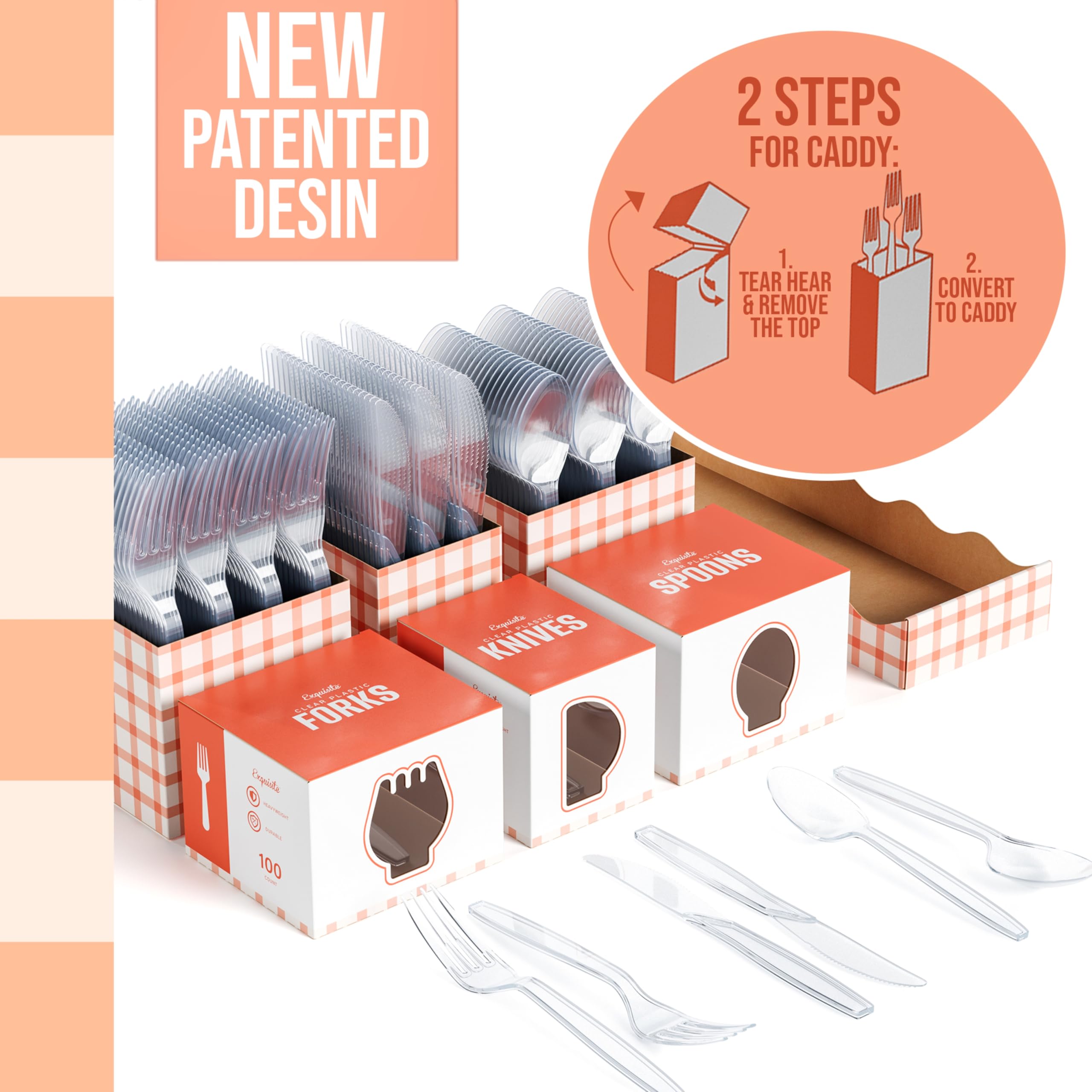 Clear Cutlery Caddy Combo - Gingham