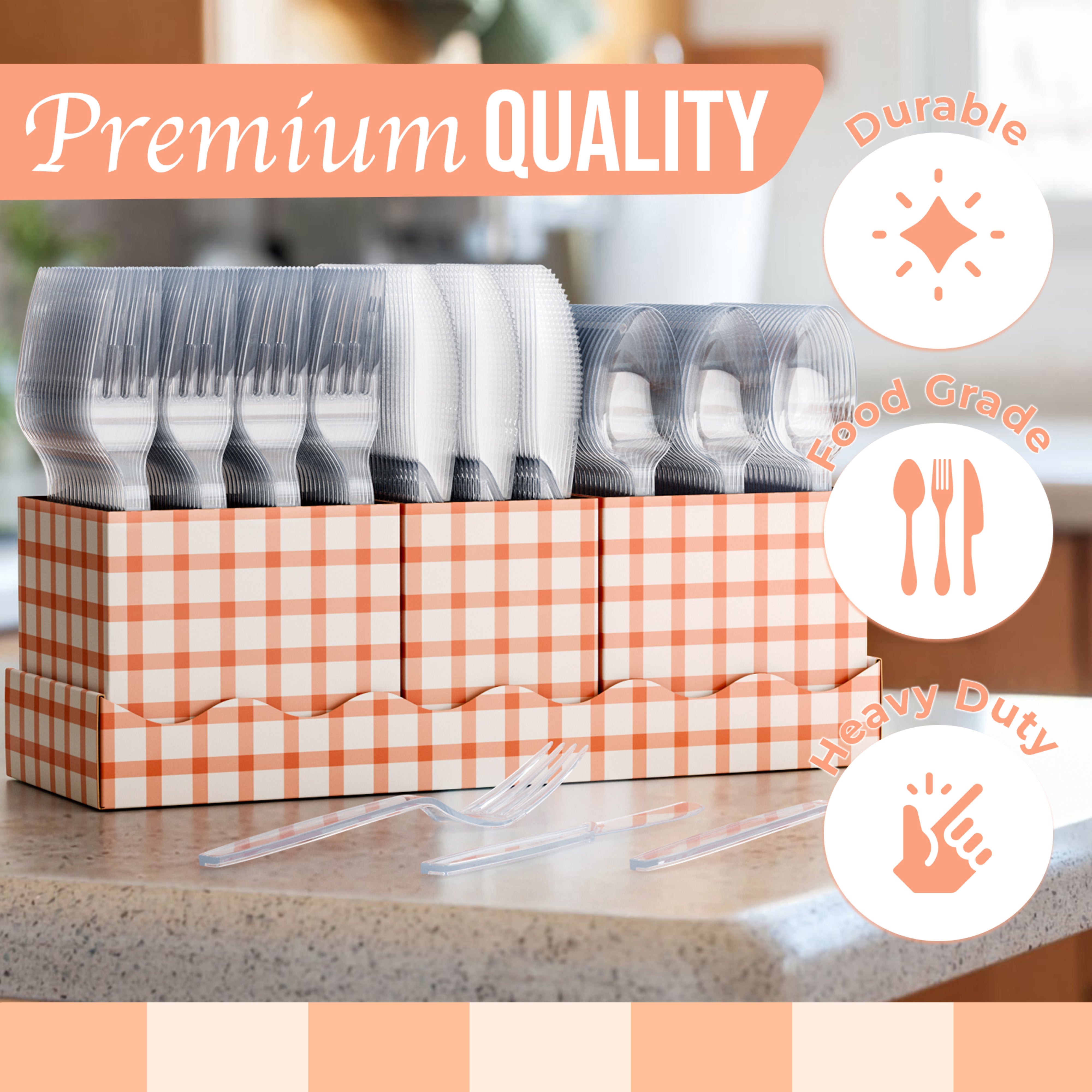 Clear Cutlery Caddy Combo - Gingham