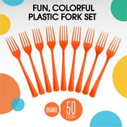 Heavy Duty Orange Plastic Forks | 50 Count