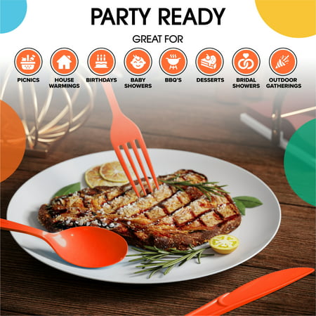 Heavy Duty Orange Plastic Knives | 50 Count