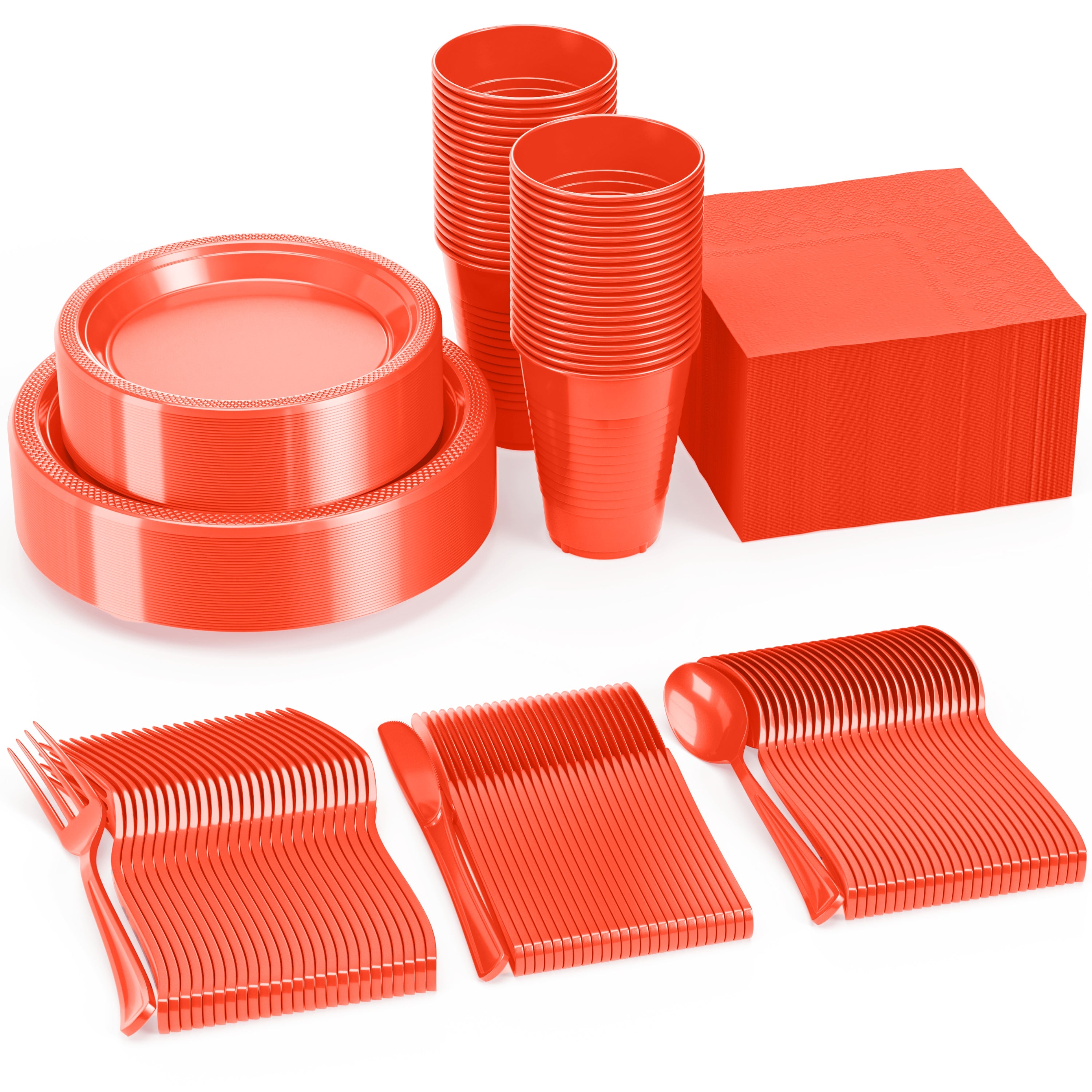 350 Pcs Orange Plastic Disposable Tableware Set