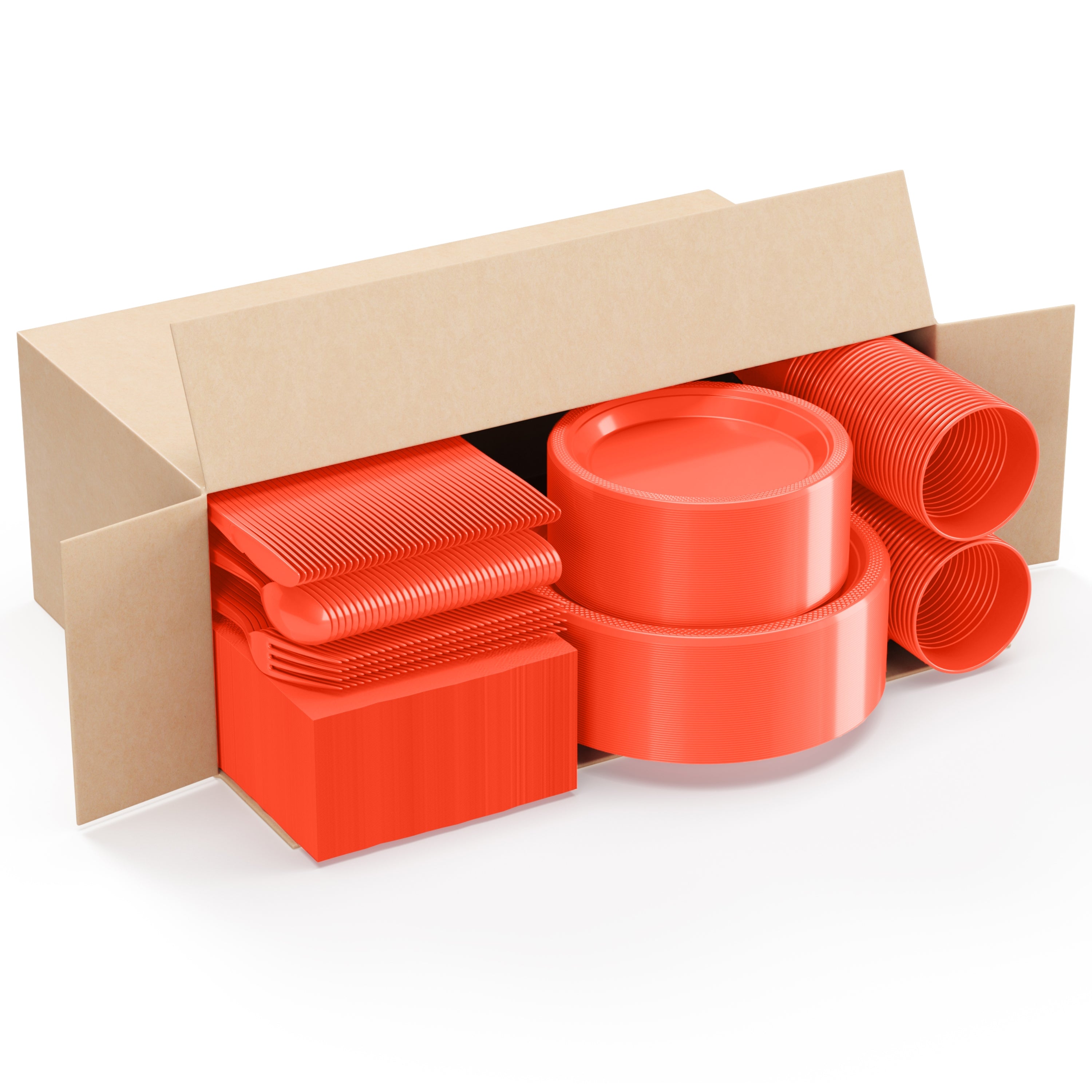 350 Pcs Orange Plastic Disposable Tableware Set