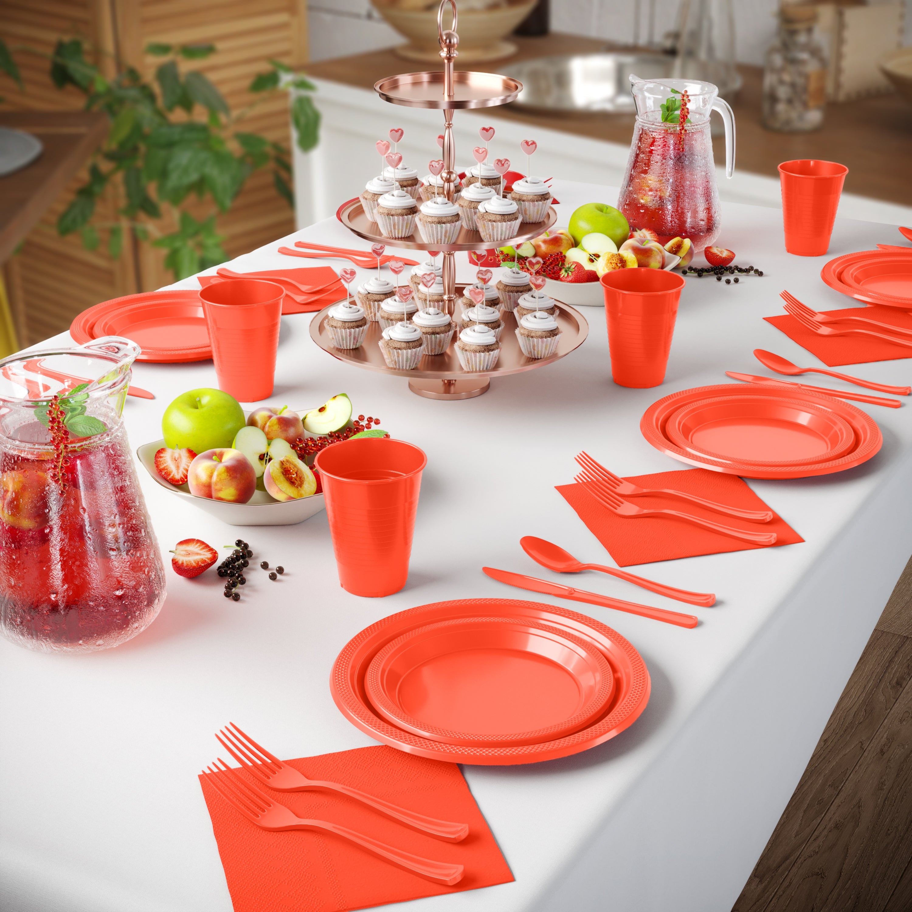 350 Pcs Orange Plastic Disposable Tableware Set