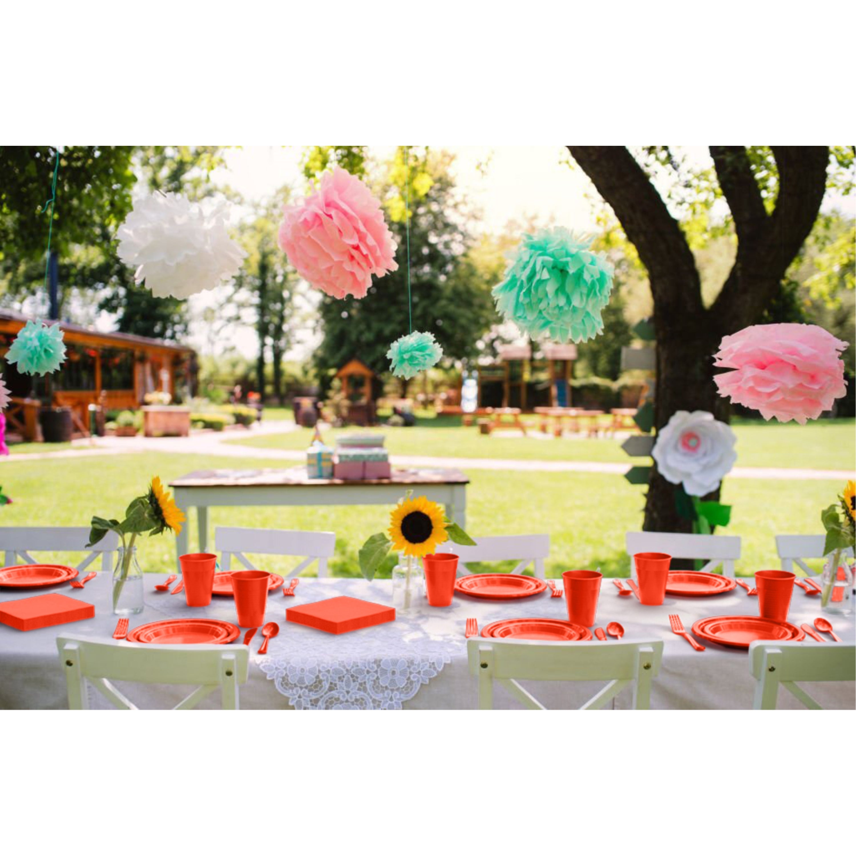 350 Pcs Orange Plastic Disposable Tableware Set