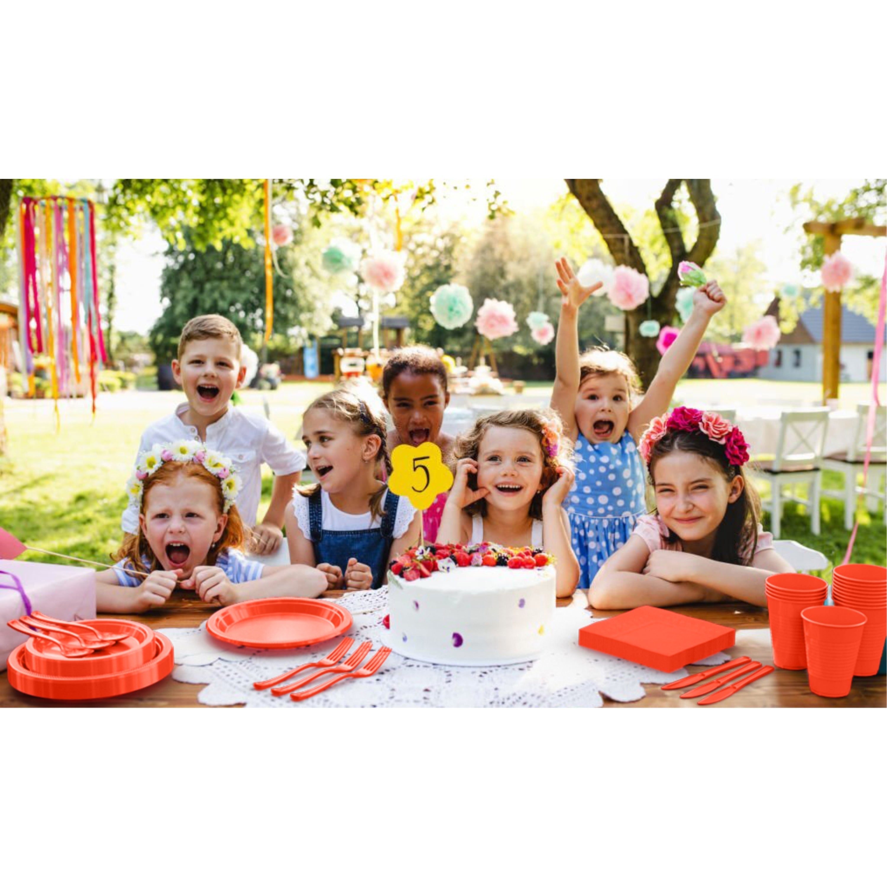 350 Pcs Orange Plastic Disposable Tableware Set