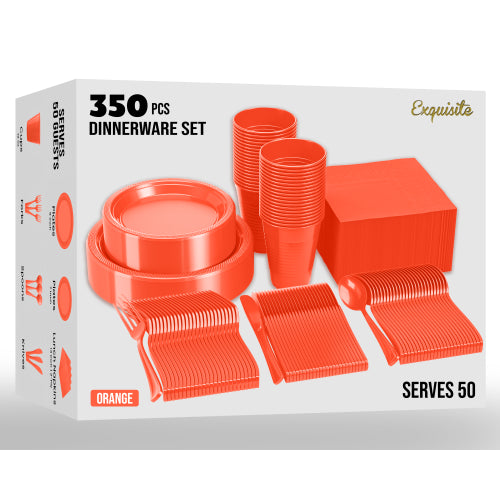 350 Pcs Orange Plastic Disposable Tableware Set